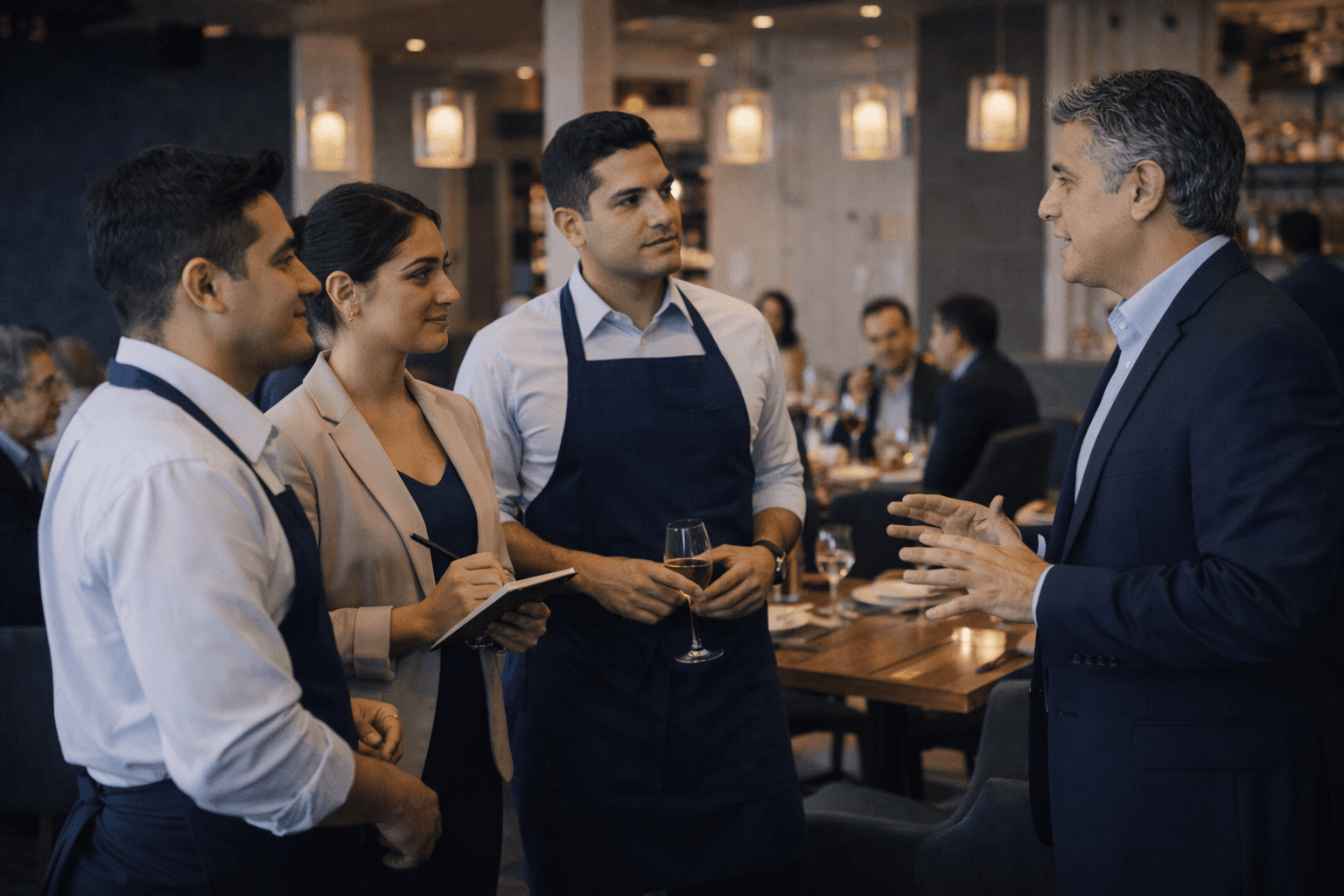 Equipo de restaurante en capacitación operativa